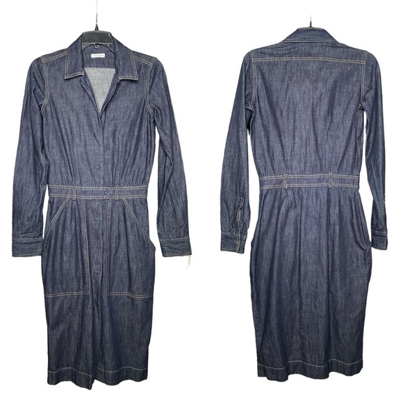 Tomas Maier Denim Snap Shirt Dress with‎ Patch Pockets - Picture 1 of 6
